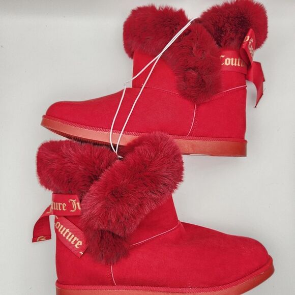 Juicy Couture King Cozy Cold Weather Boots Red Pull On Faux Suede Fur 8 NWT - Picture 5 of 10